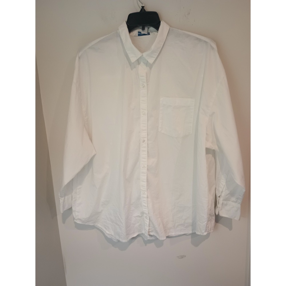 Old Navy Womens XL The Boyfriend Shirt White Cotton Button Up Long Sleeve Pocket
